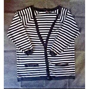 Cardigan Sweater 20W womans Royal Design Grandma Core white black striped button